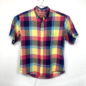 Alan Flusser 100% Linen Button Down Spring/Summer Multicolor Bright Plaid Large